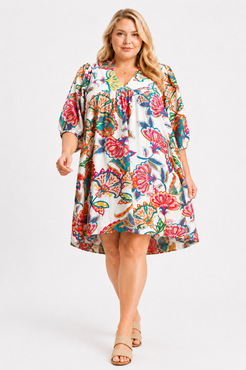 plus size babydoll dress Umgee Abstract Print Puff Sleeve XL-2X – MadePretty Collective Divise Receptionist | Abbigliamento Wedding Dresses with Buttons wearing dress delivers the Pay With:$27.00 (Silkroll Fee: $0.68)