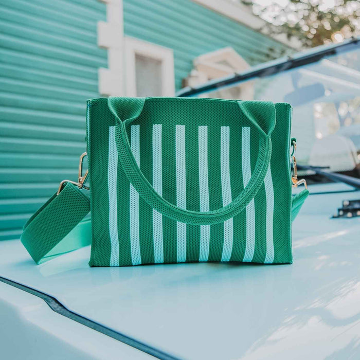 Green Striped Structured Mini Tote