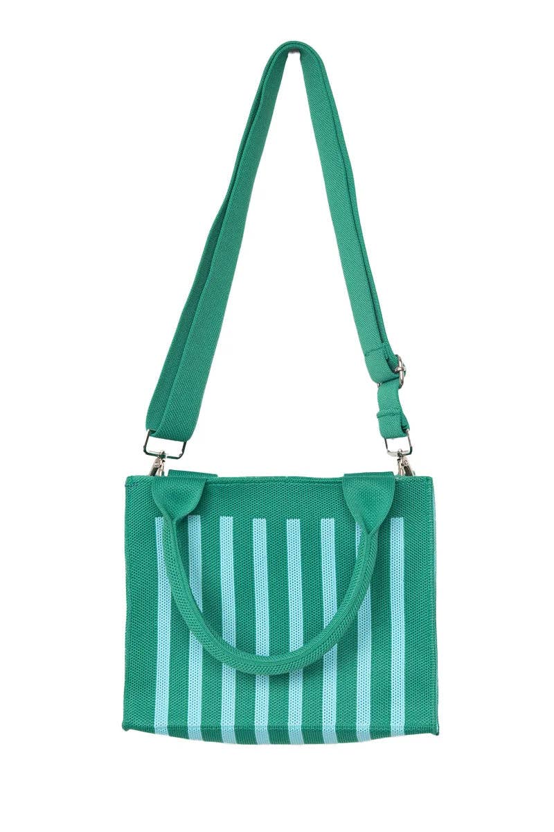 Green Striped Structured Mini Tote