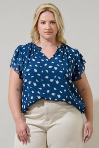 Elodie Dot Montie Ruffle Tie Neck Blouse
