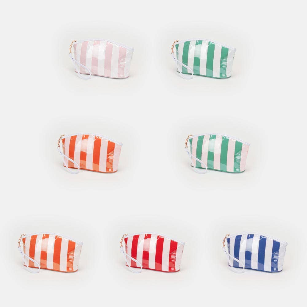 Striped Cosmetic Wristlet Pouch Bag