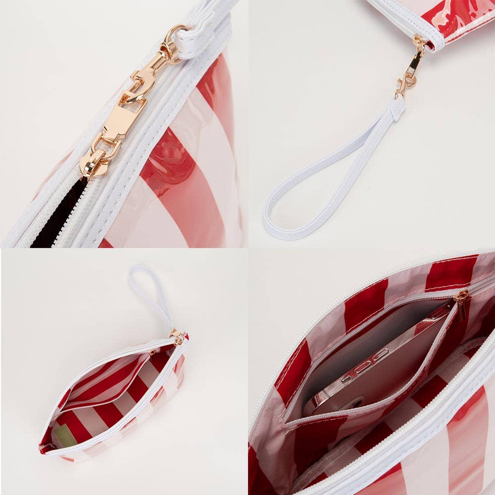 Striped Cosmetic Wristlet Pouch Bag
