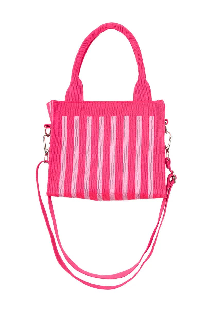Hot Pink Striped Structured Mini Tote