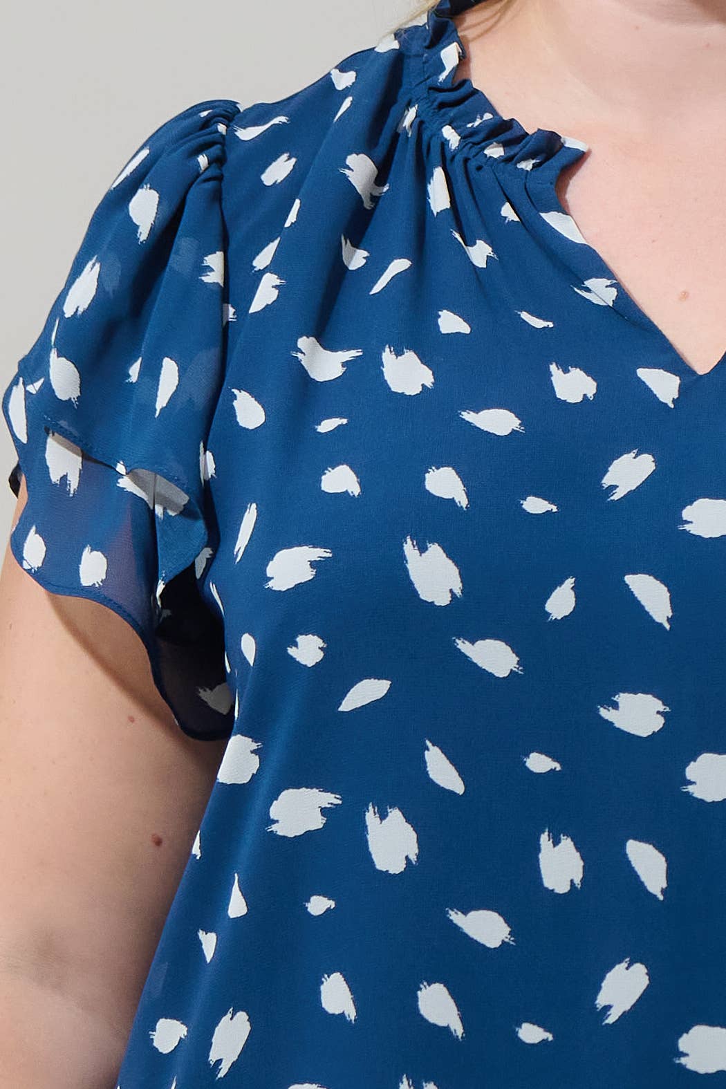 Elodie Dot Montie Ruffle Tie Neck Blouse