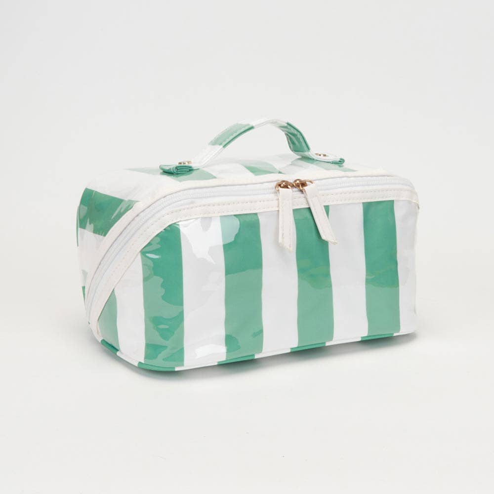 Green Striped Travel Portable Cosmetic Organizer Bag