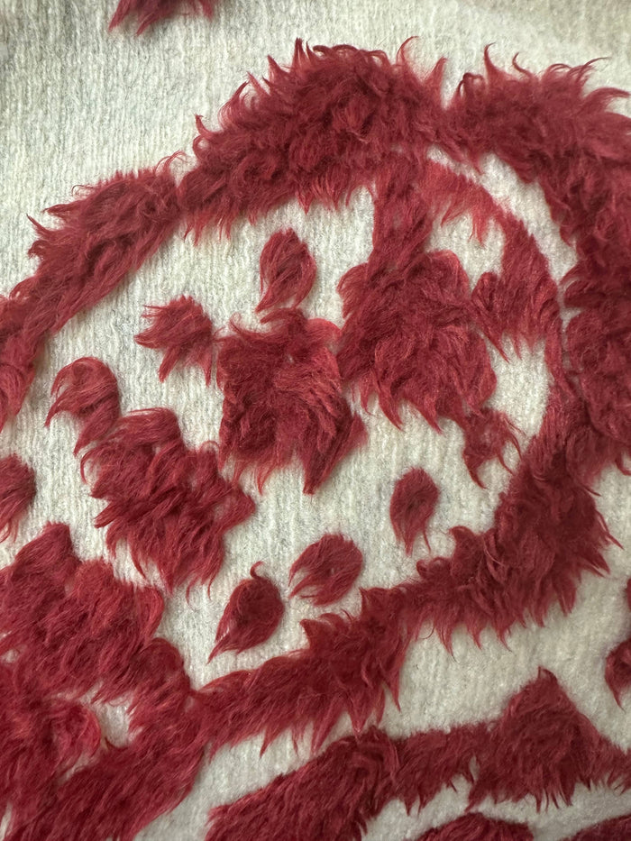 Red Boho 3D Textured Paisley Fringe Ruana Cardigan