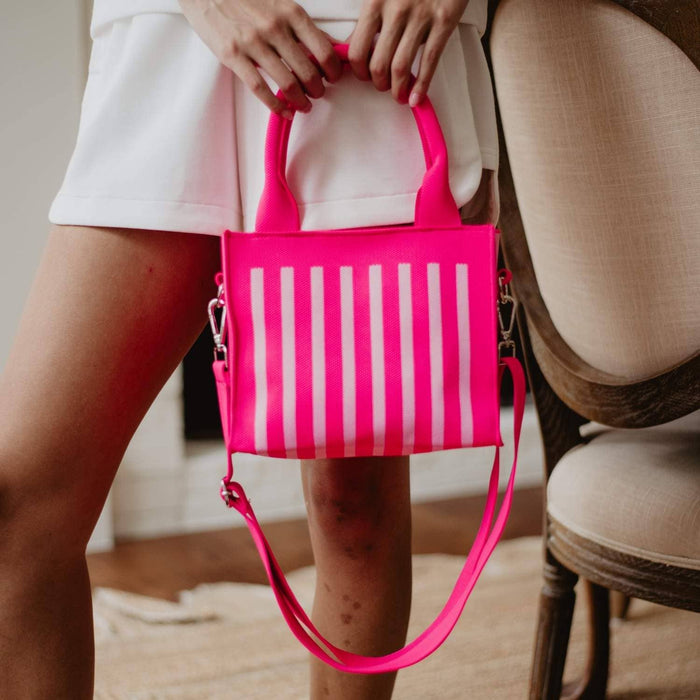 Hot Pink Striped Structured Mini Tote