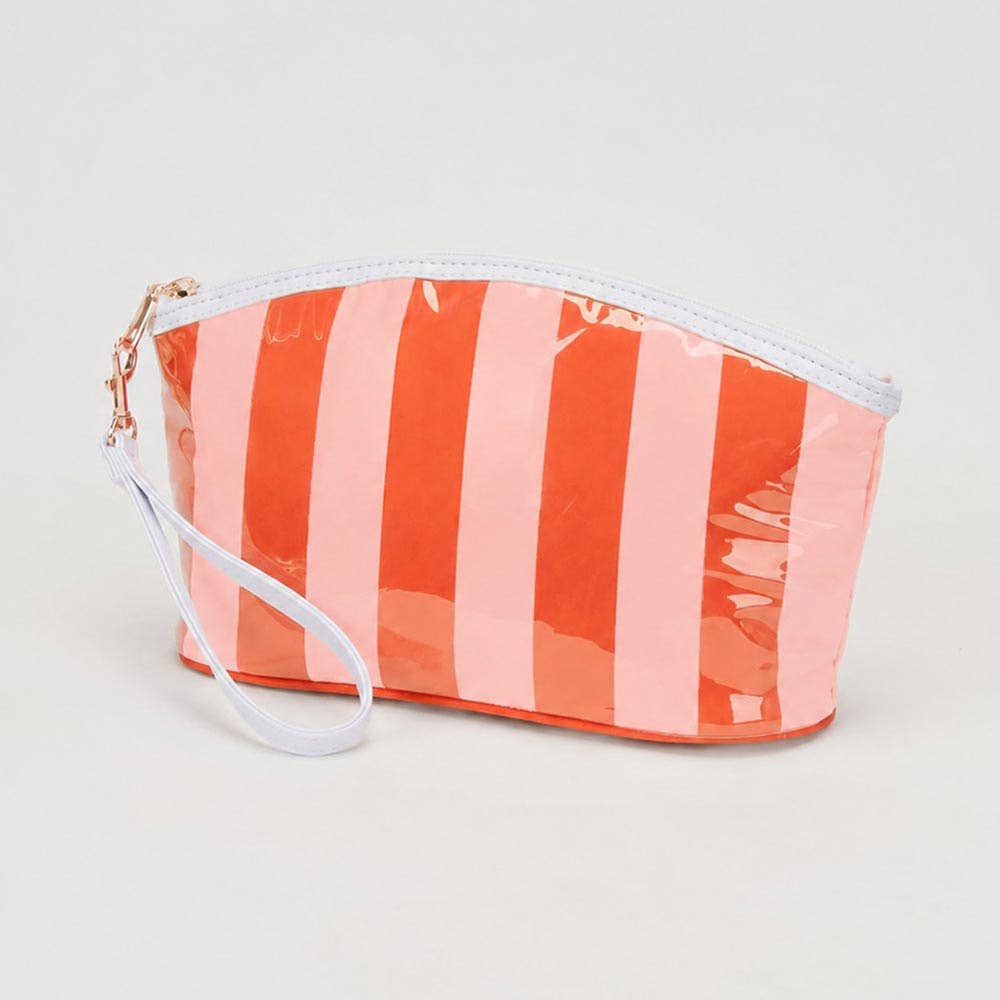 Striped Cosmetic Wristlet Pouch Bag