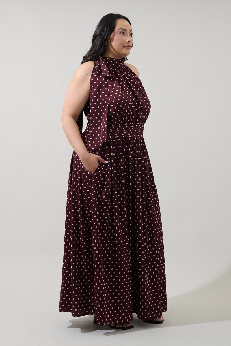 Rosiel Ruched Polka Dot Maxi