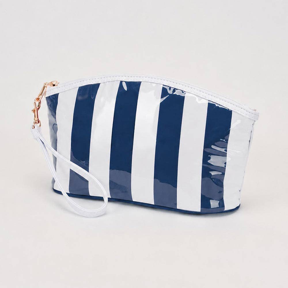 Striped Cosmetic Wristlet Pouch Bag