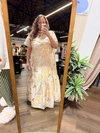 Mimy Gold Jacquard Organza Maxi Dress