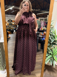 Rosiel Ruched Polka Dot Maxi
