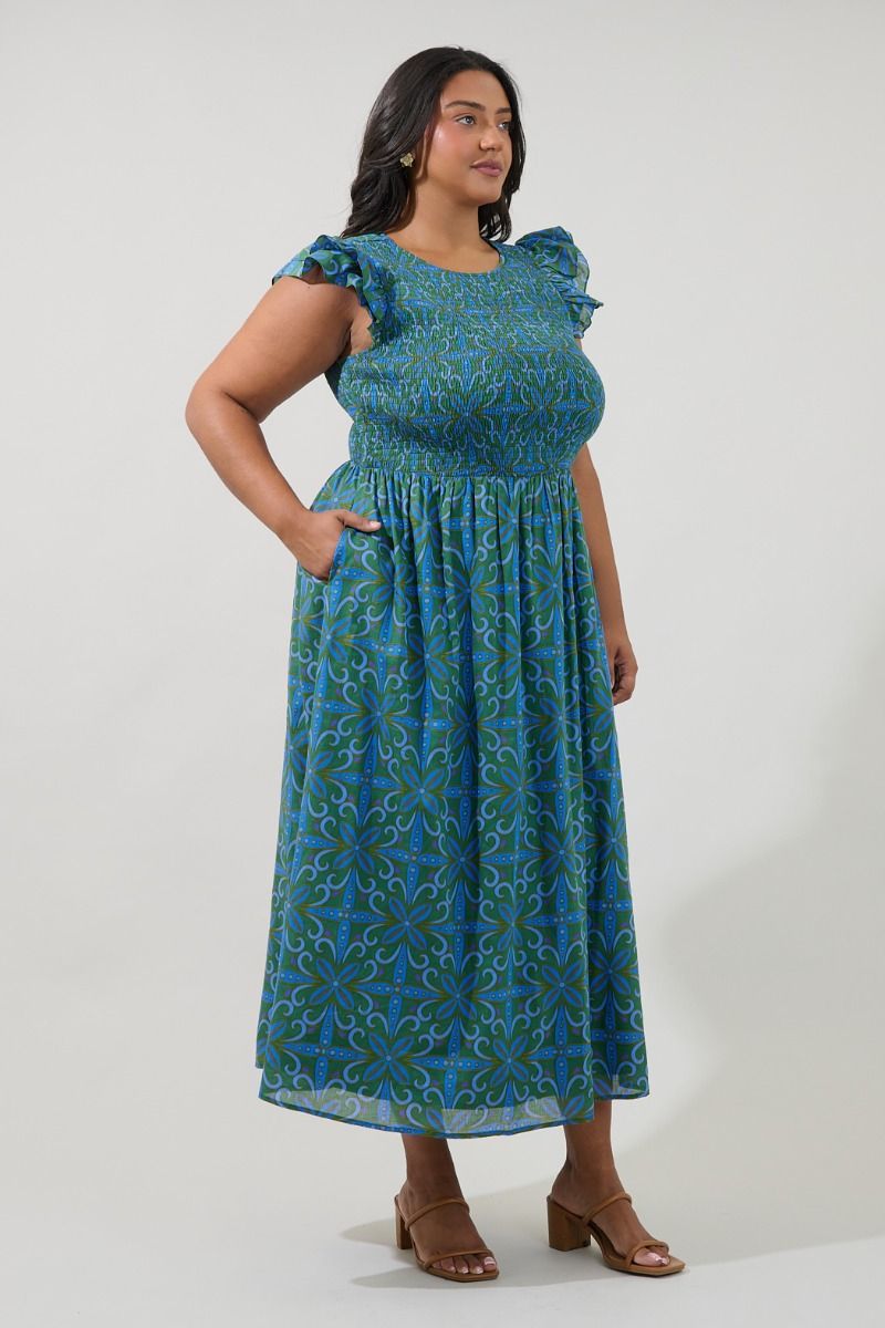 Ezme Smocked Medallion Maxi Dress