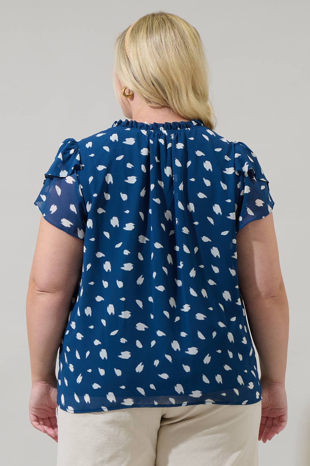 Elodie Dot Montie Ruffle Tie Neck Blouse