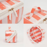 Green Striped Travel Portable Cosmetic Organizer Bag