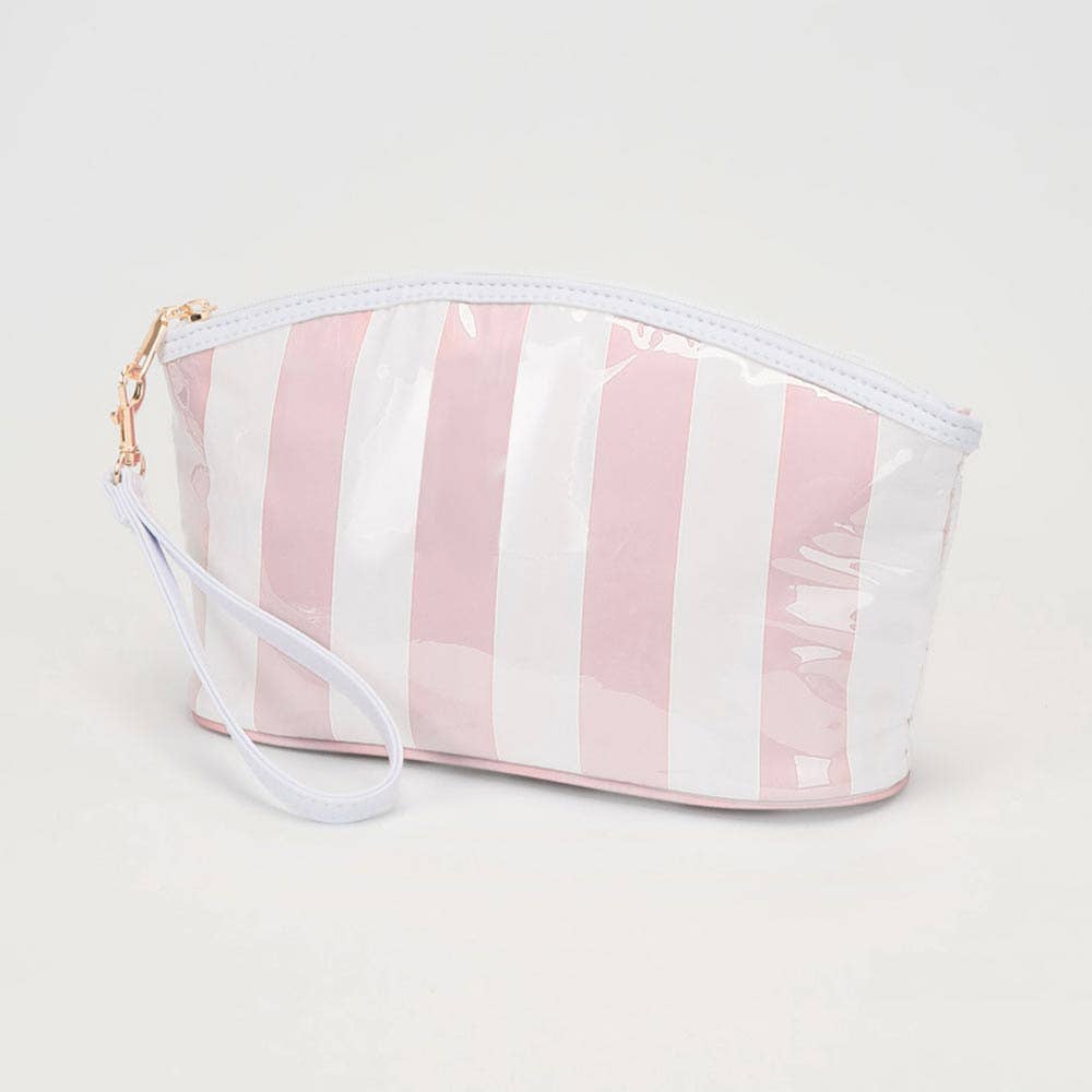 Striped Cosmetic Wristlet Pouch Bag