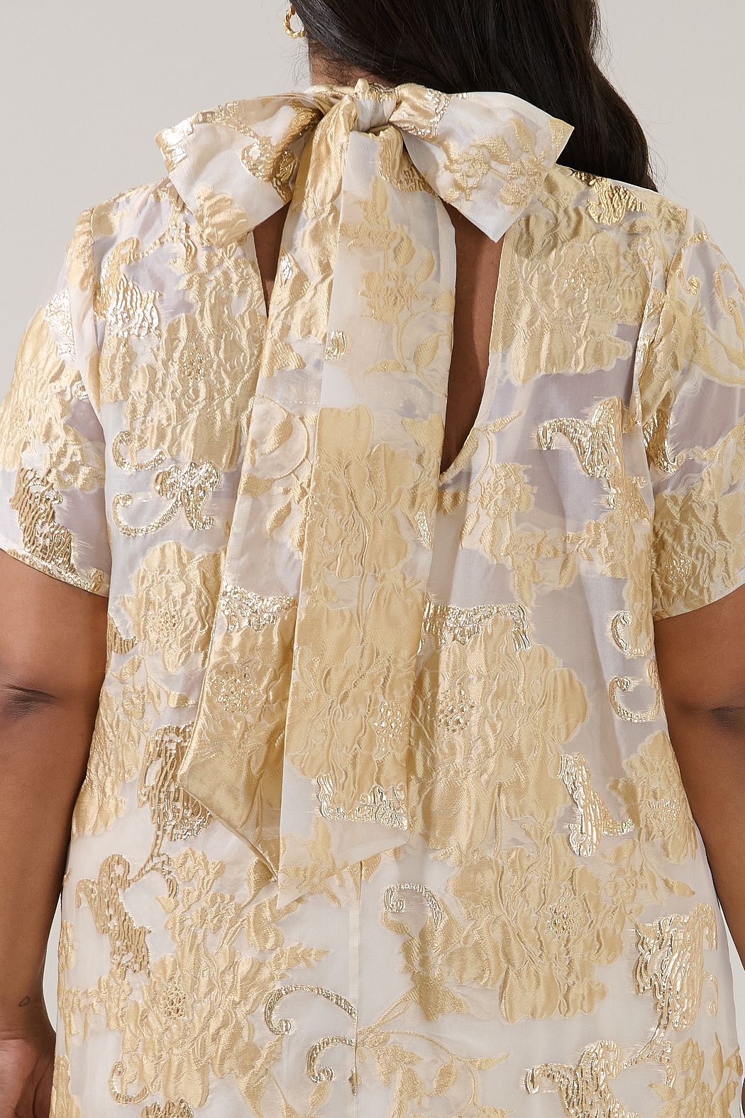 Mimy Gold Jacquard Organza Maxi Dress