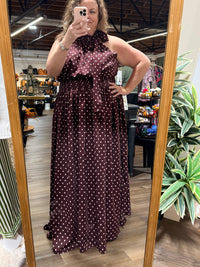 Rosiel Ruched Polka Dot Maxi
