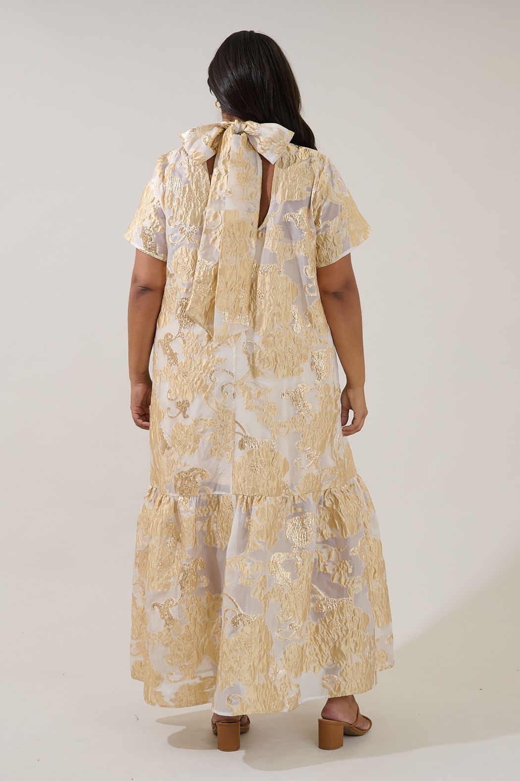 Mimy Gold Jacquard Organza Maxi Dress