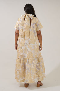 Mimy Gold Jacquard Organza Maxi Dress
