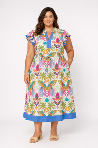 Adelina Tropical Shift Midi Dress
