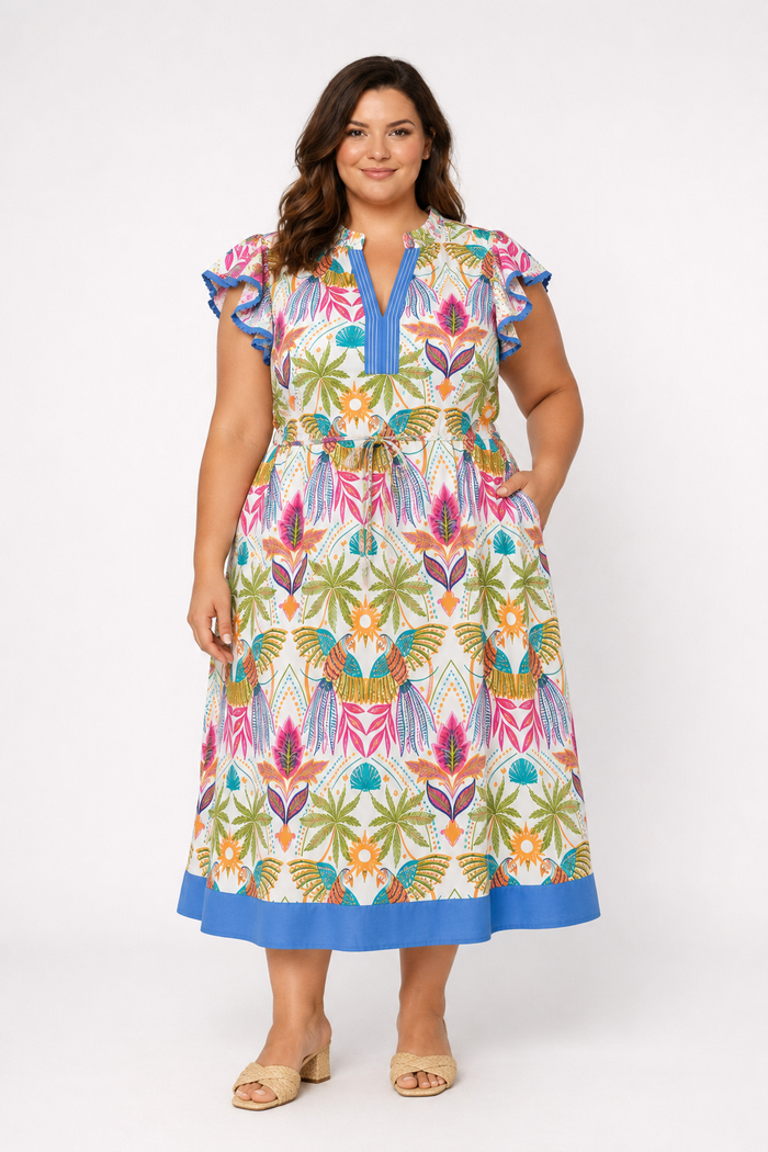 Adelina Tropical Shift Midi Dress