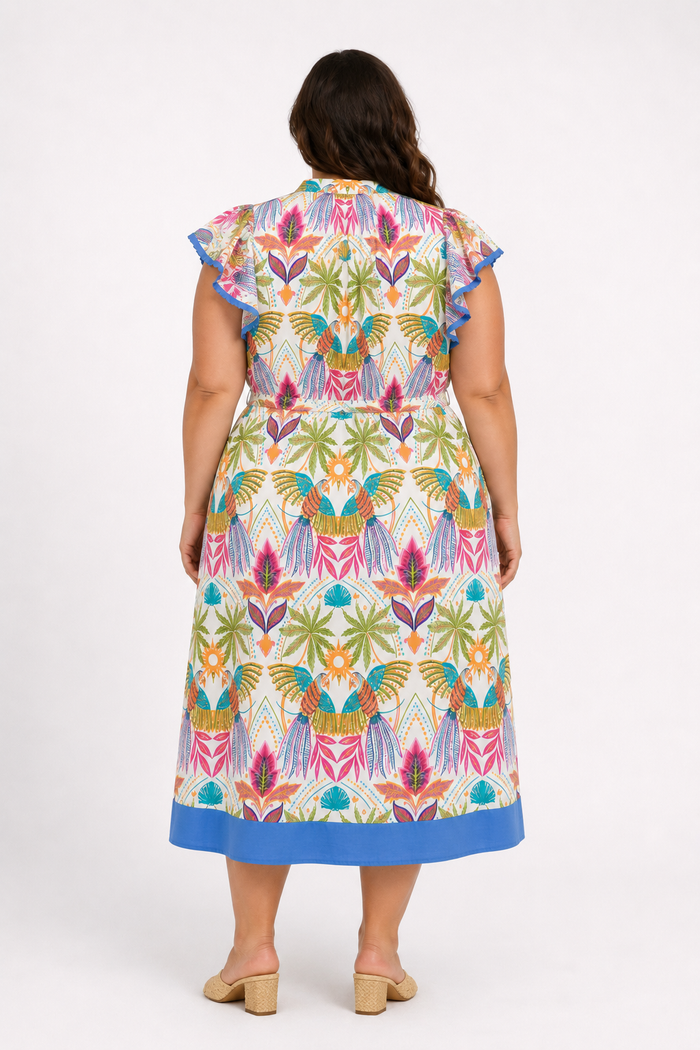 Adelina Tropical Shift Midi Dress