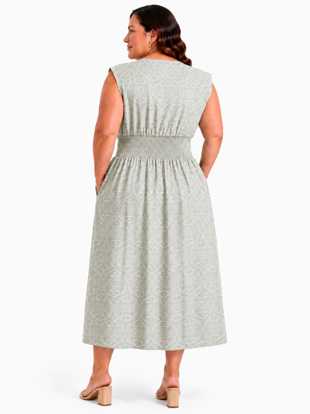 Green Floral Zip-Front Midi Dress
