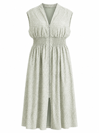 Green Floral Zip-Front Midi Dress