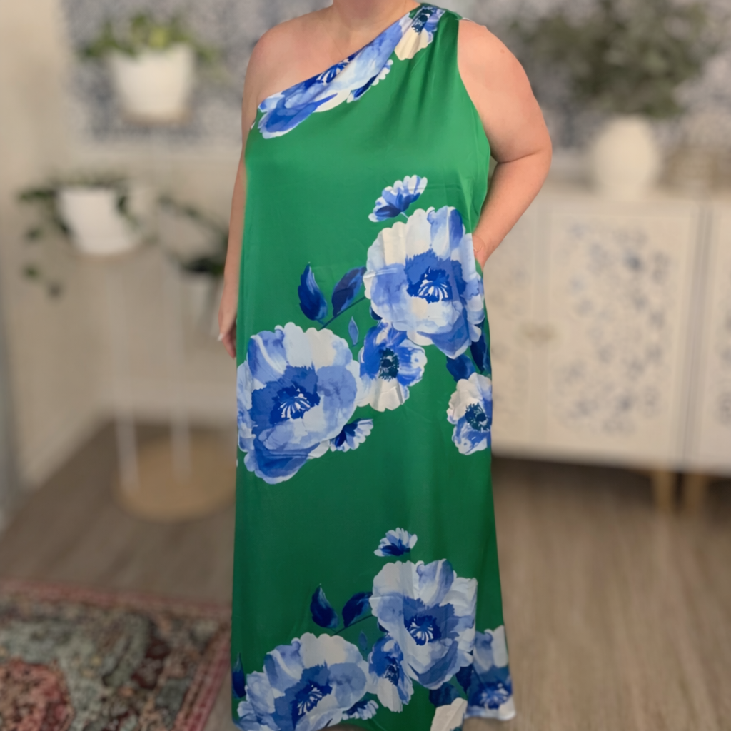 Glena Floral Green Pleated Maxi Dress