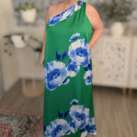 Glena Floral Green Pleated Maxi Dress
