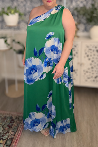 Glena Floral Green Pleated Maxi Dress