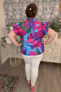 Vemmy Abstract Poly Smocked Top