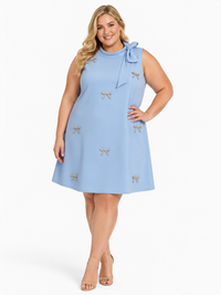 Blue Pamelda Bow Shift Mini Dress