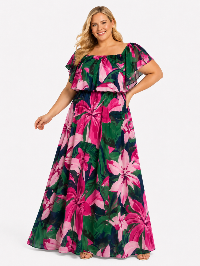 Ellerton Tropics Off the Shoulder Ruffle Dress