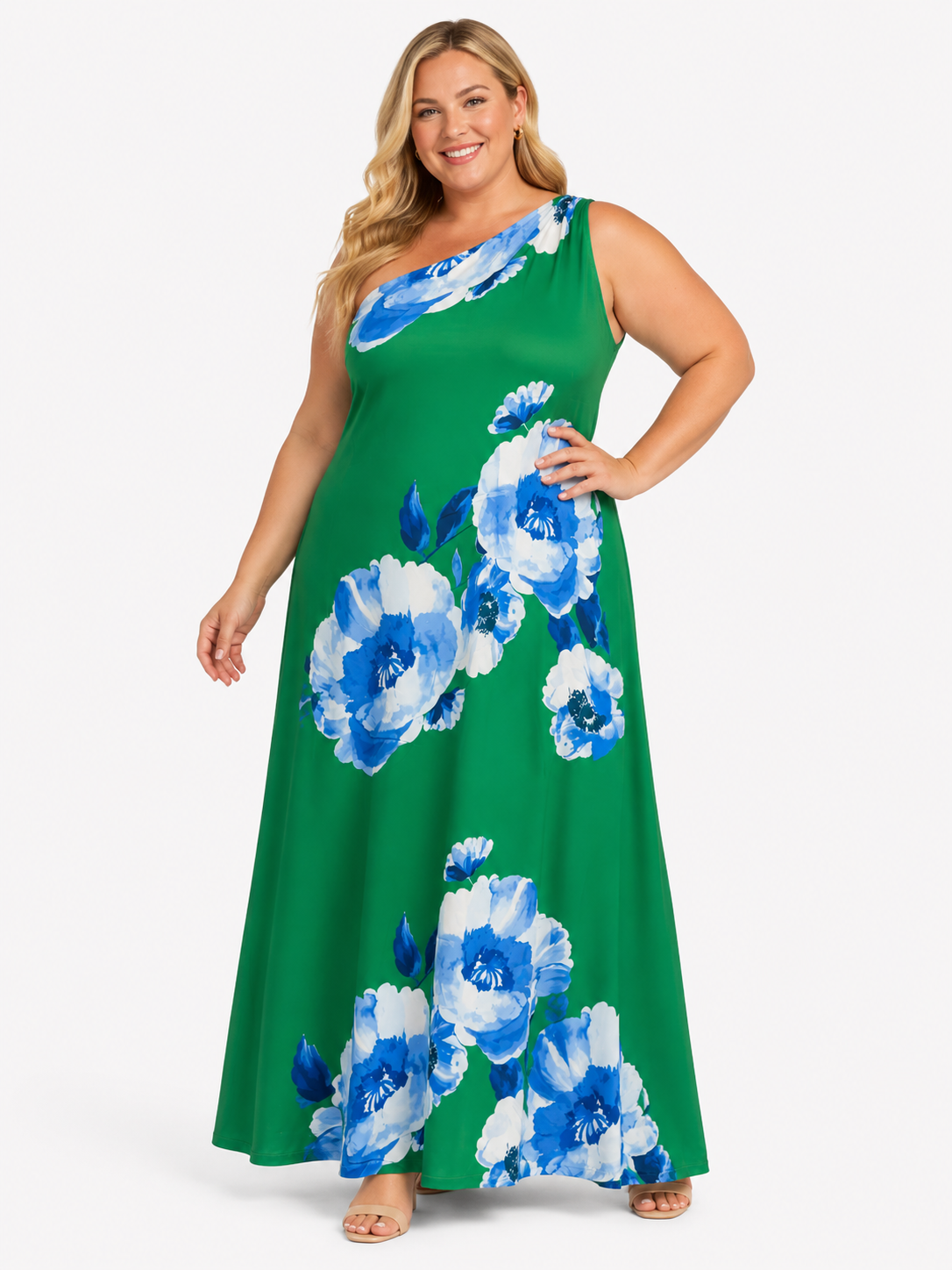 Glena Floral Green Pleated Maxi Dress