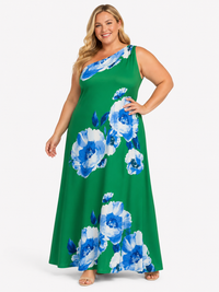 Glena Floral Green Pleated Maxi Dress