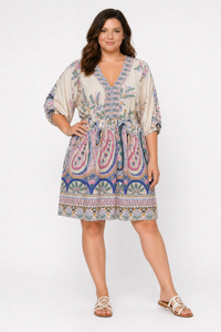 Paisley Print V-Neck Dolman Dress