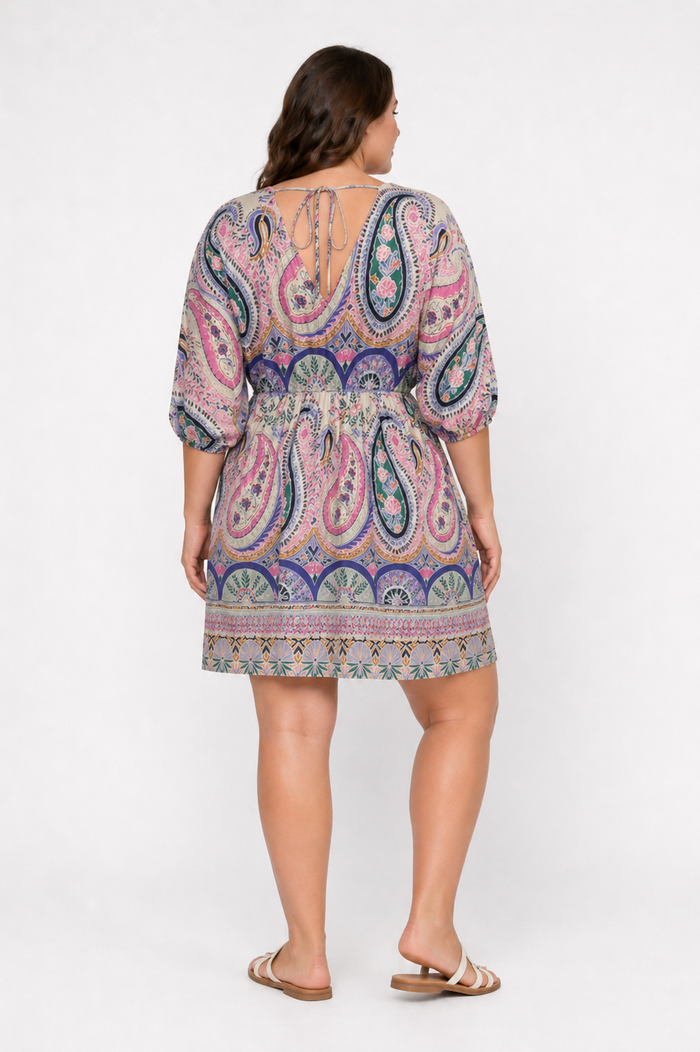 Paisley Print V-Neck Dolman Dress
