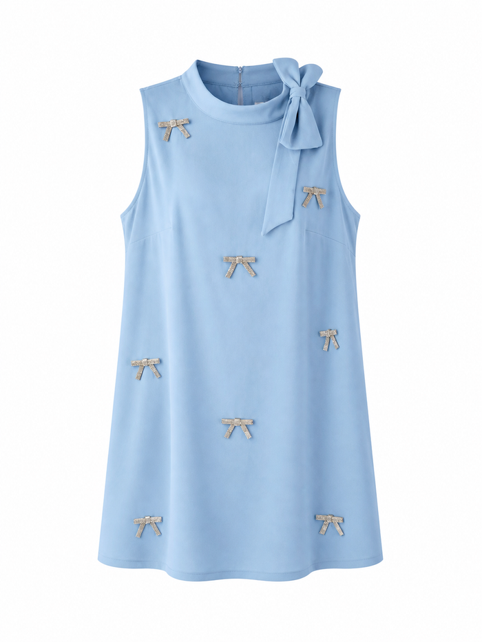Blue Pamelda Bow Shift Mini Dress
