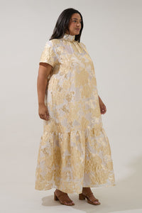 Mimy Gold Jacquard Organza Maxi Dress