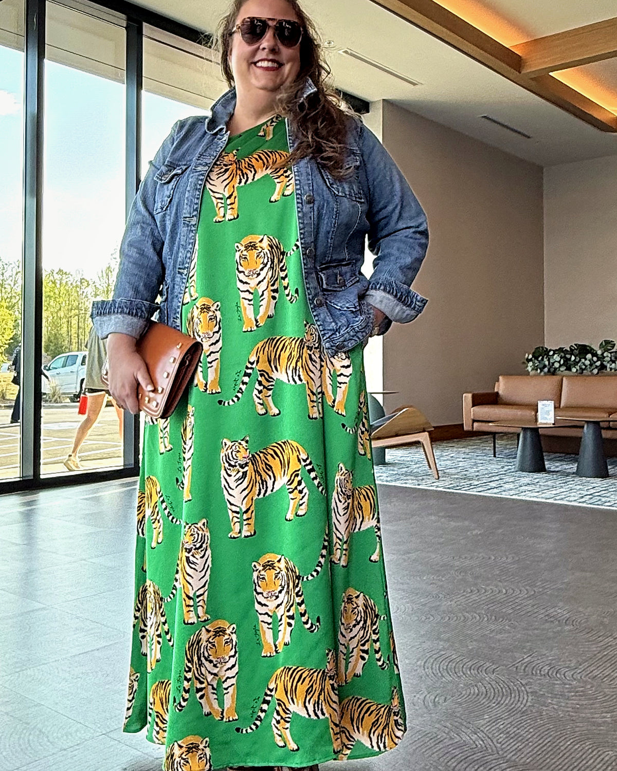 Glena Pleated Green Tiger Maxi Dress