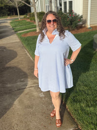 Olivia Dress in Sky Blue Seersucker