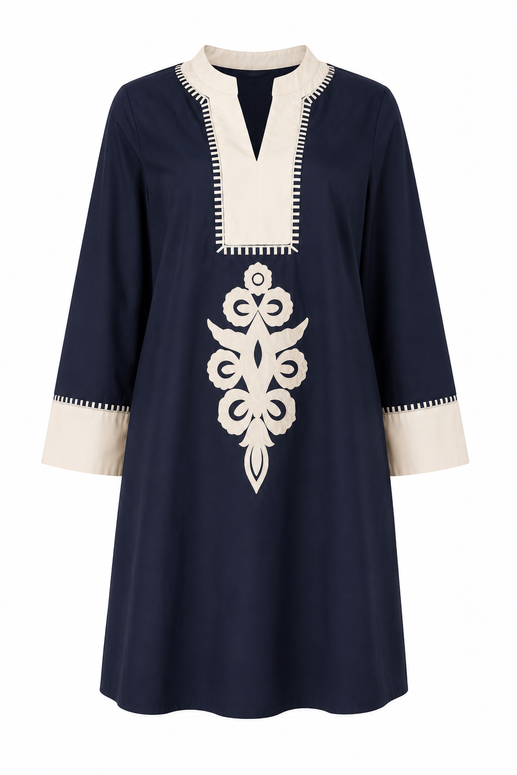Navy Embroidered Cotton Mini Dress