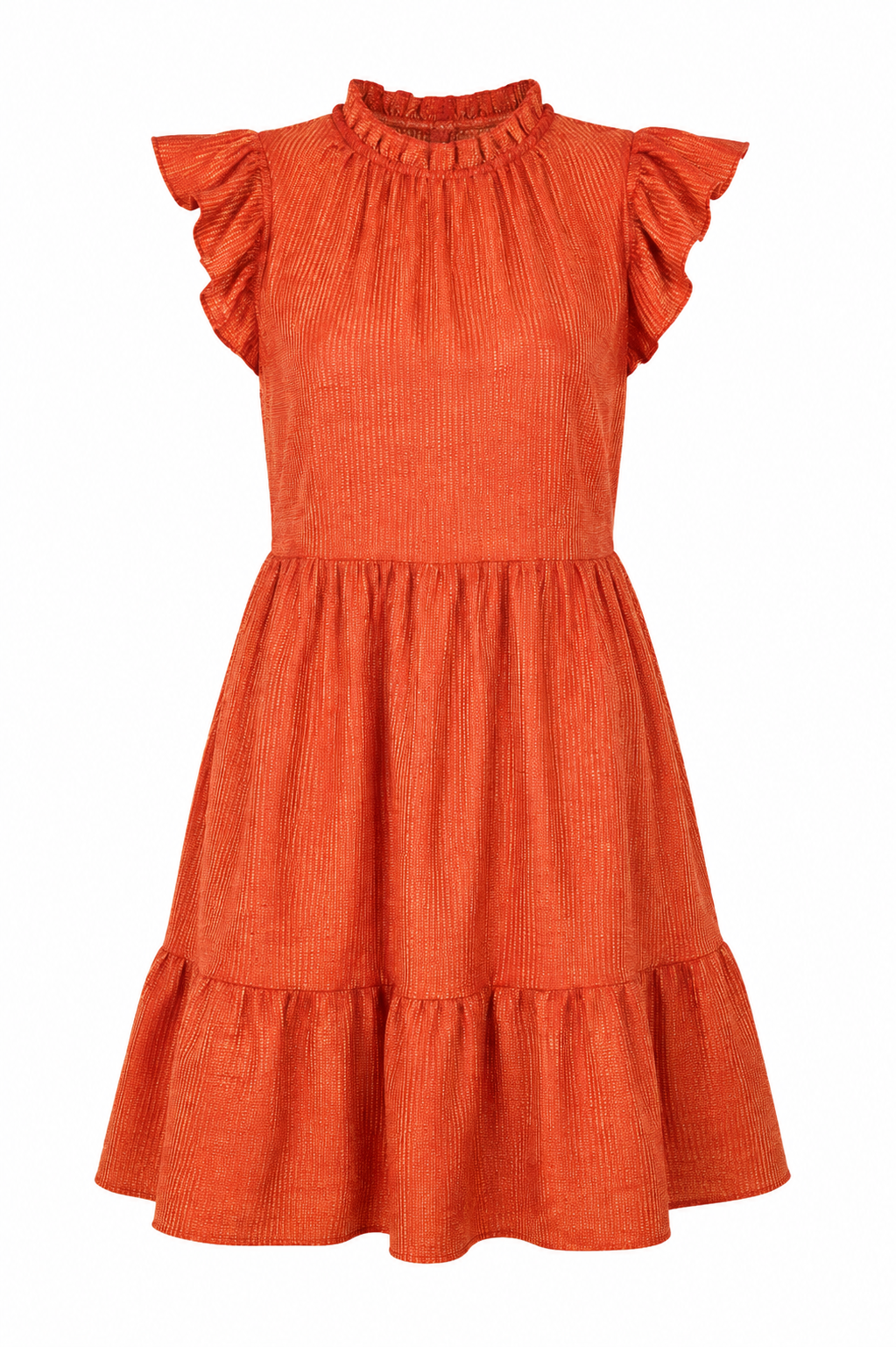 Gold Foil Textured Knit Baby Doll Dress