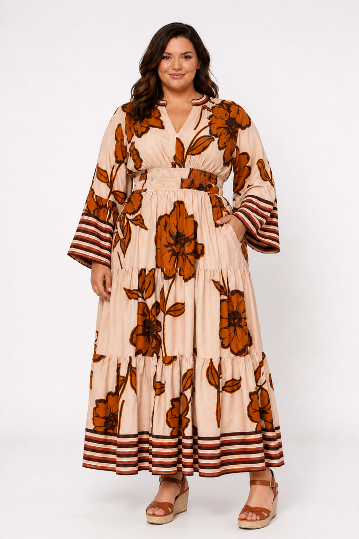 Floral and Striped Midi Dress