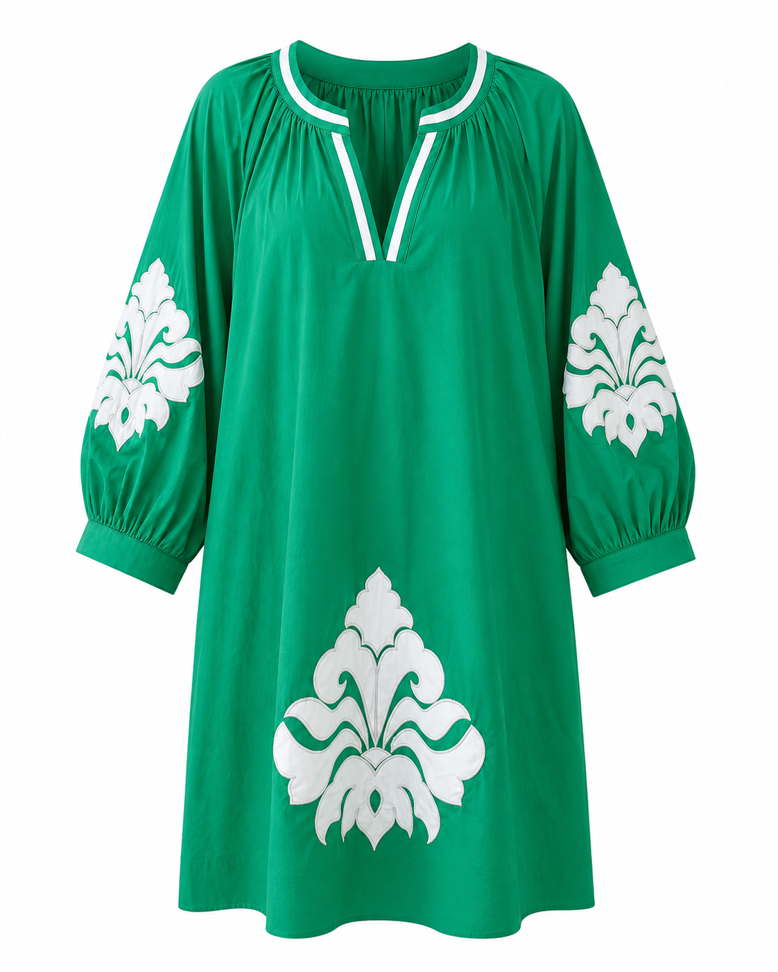 Green Embroidered Cotton Mini Dress