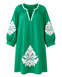 Green Embroidered Cotton Mini Dress