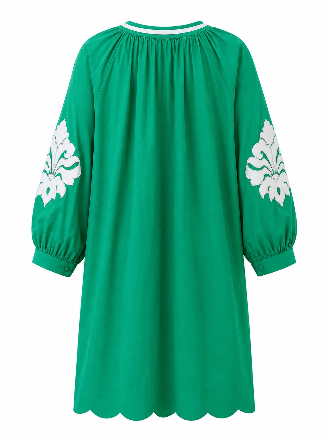 Green Embroidered Cotton Mini Dress