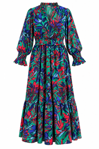 Tropical Long Sleeve Maxi Dress